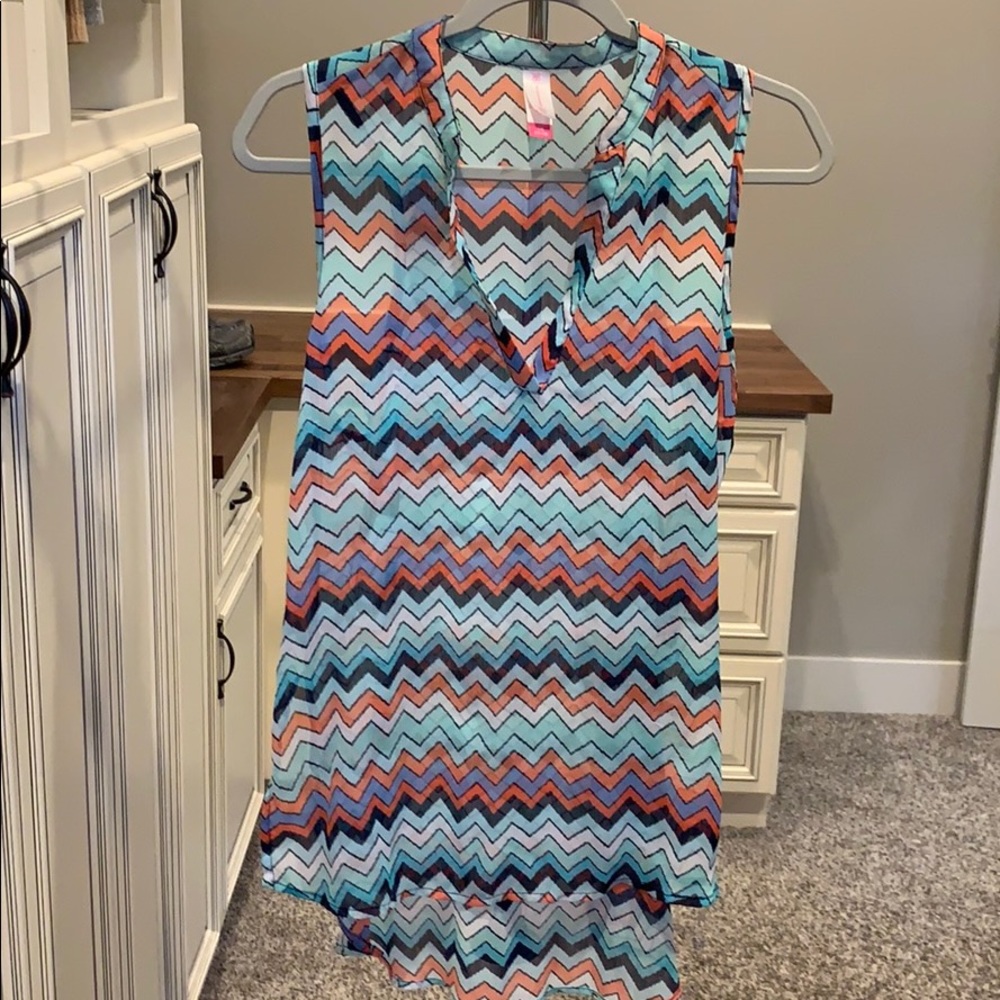 Striped High Low Sleeveless Blouse